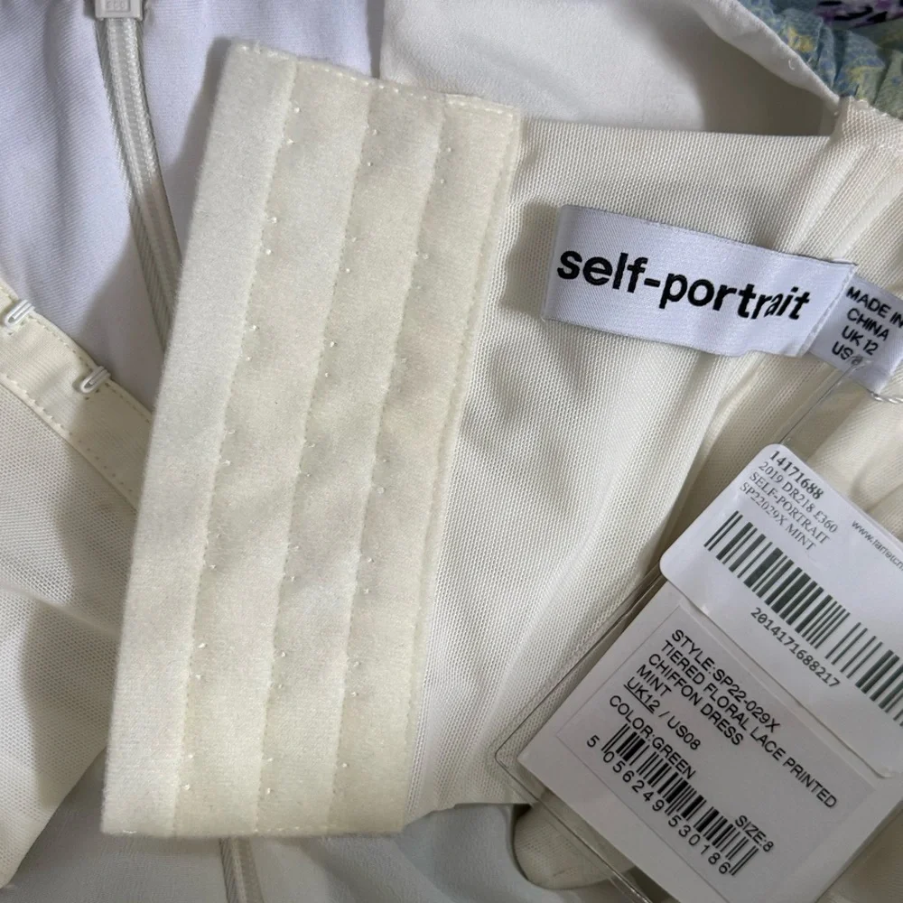 Self Portrait Tiered Floral Lace Dress Mint - Picture 6 of 6